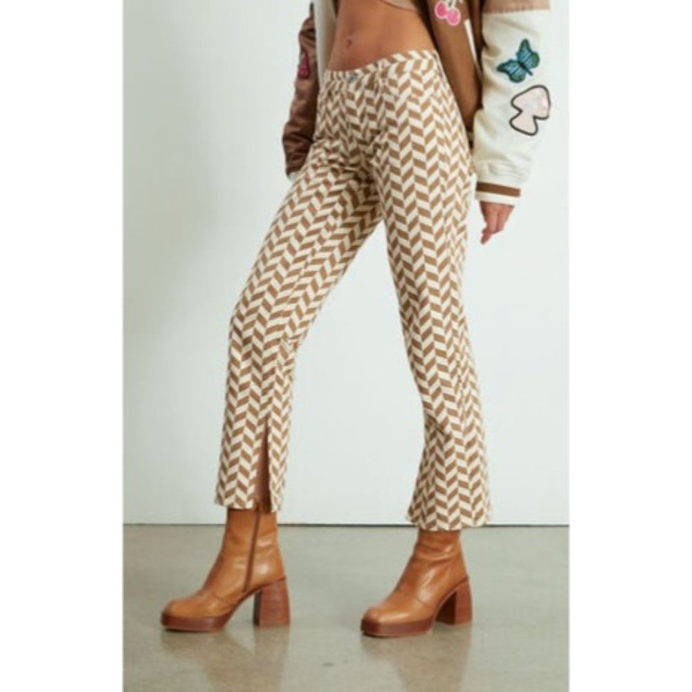Pacsun Jeans Low Rise Brown Chevron Straight Leg Slit Denim Pants Womens 24” - Picture 6 of 11